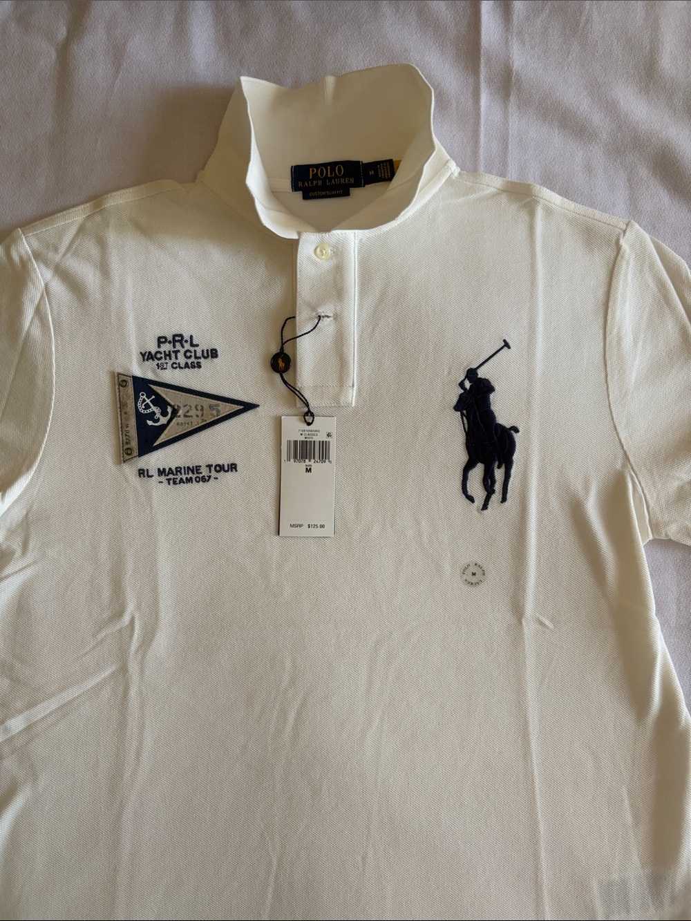 Polo by Ralph Lauren White Polo Shirt with Navy Embroidery
